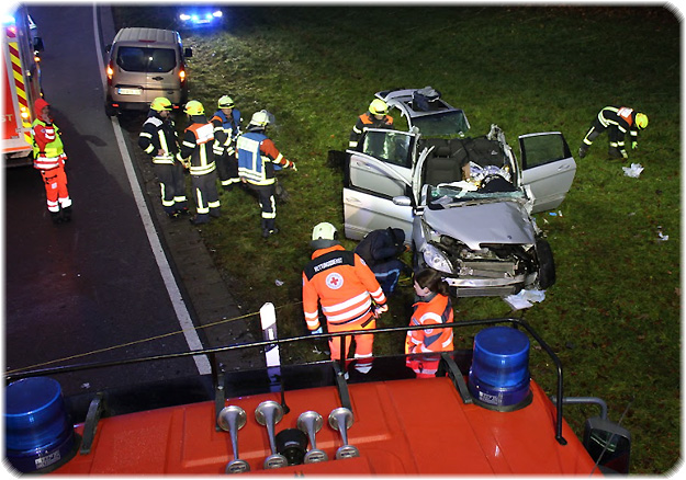 Pkw mit abgetrenntem Dach in Wiese neben B 318